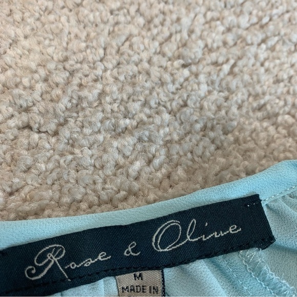 ROSE & Olive light pastel blue cutout sheer chiffon long sleeve blouse Sz M - Picture 8 of 13